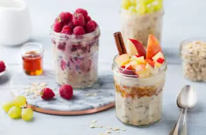 Overnight Oats in Mason Jar topped with Fruit